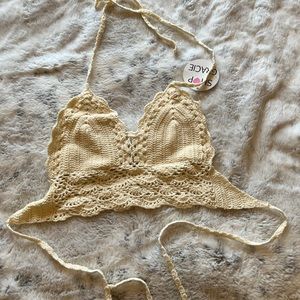 Cream crochet crop top